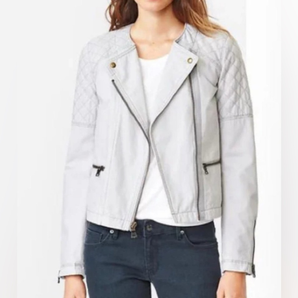 Gap Jacket Quilted Moto Grey Crystal Crop Jacket Women’s Size 4 Preowned